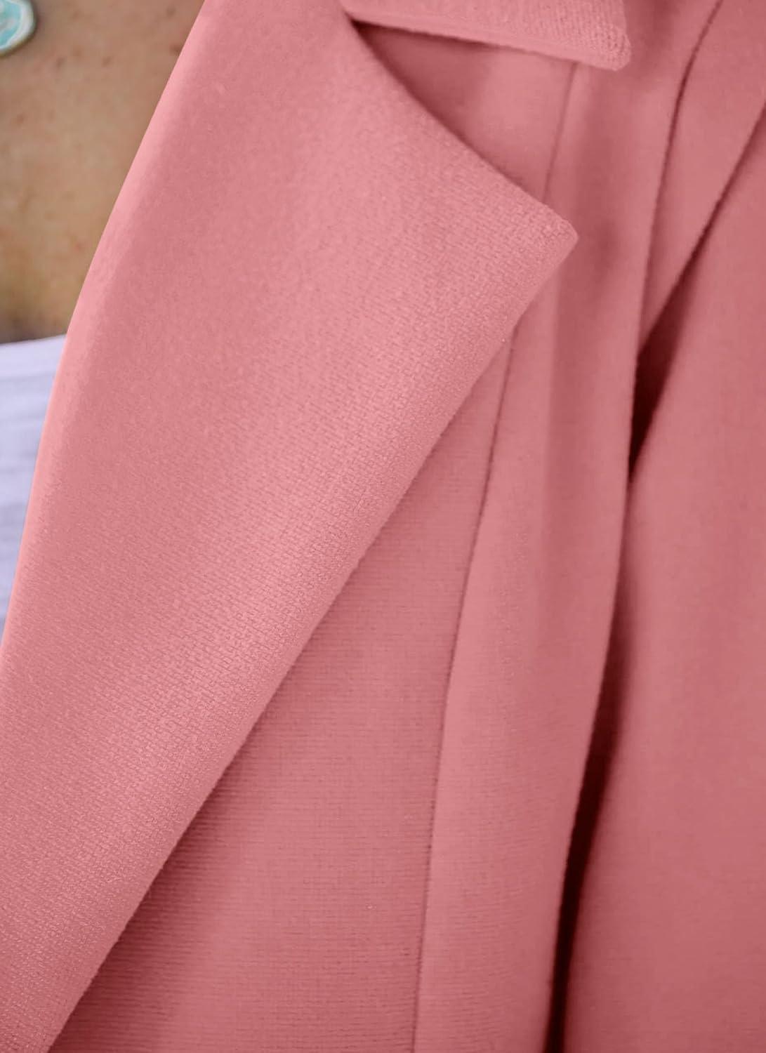 imagePRETTYGARDEN Womens 2025 Spring Fall Long Blazer Jackets Long Sleeve Lapel Pockets Loose Fit Work Casual Blazers OuterwearDusty Pink