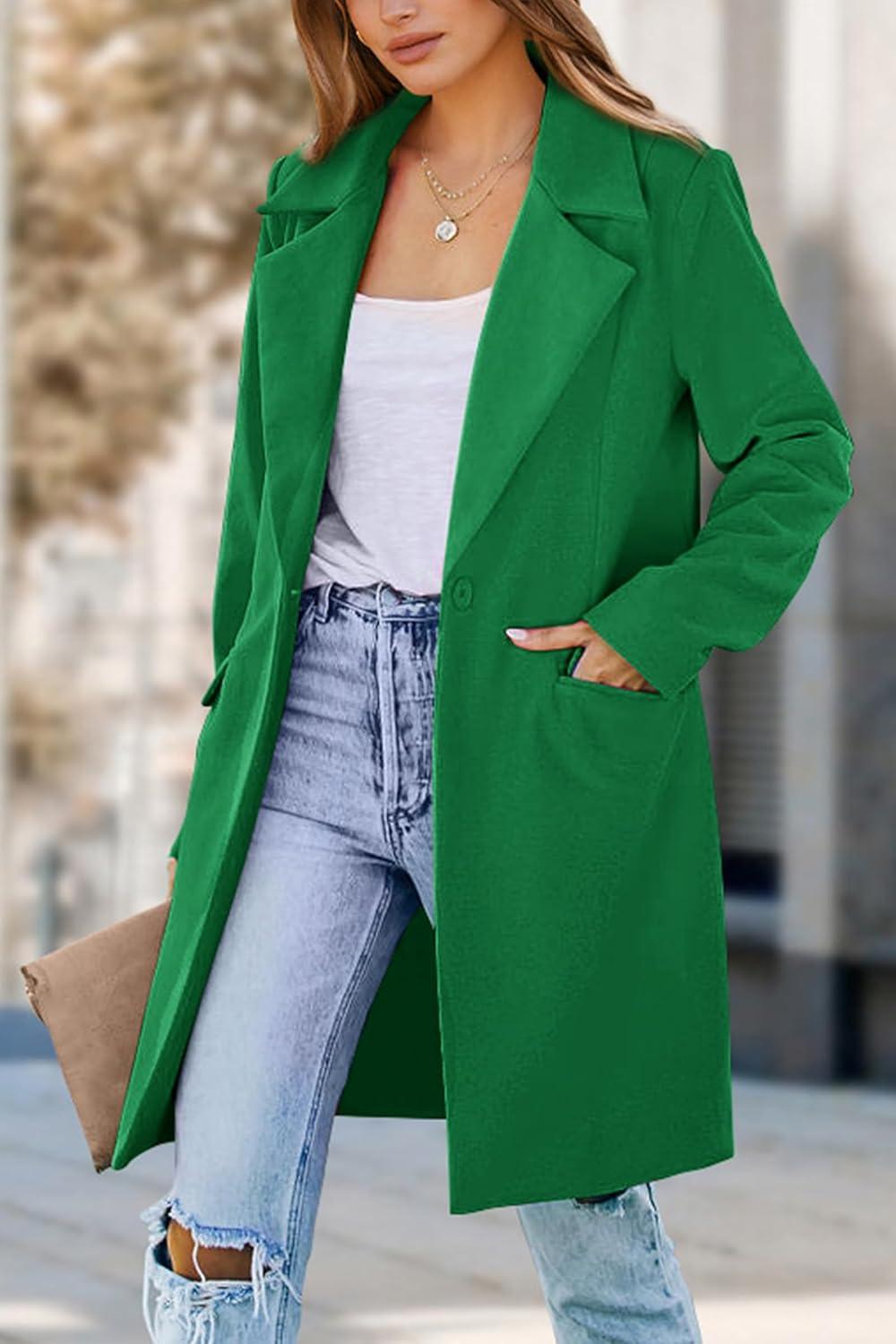 imagePRETTYGARDEN Womens 2025 Spring Fall Long Blazer Jackets Long Sleeve Lapel Pockets Loose Fit Work Casual Blazers OuterwearGreen