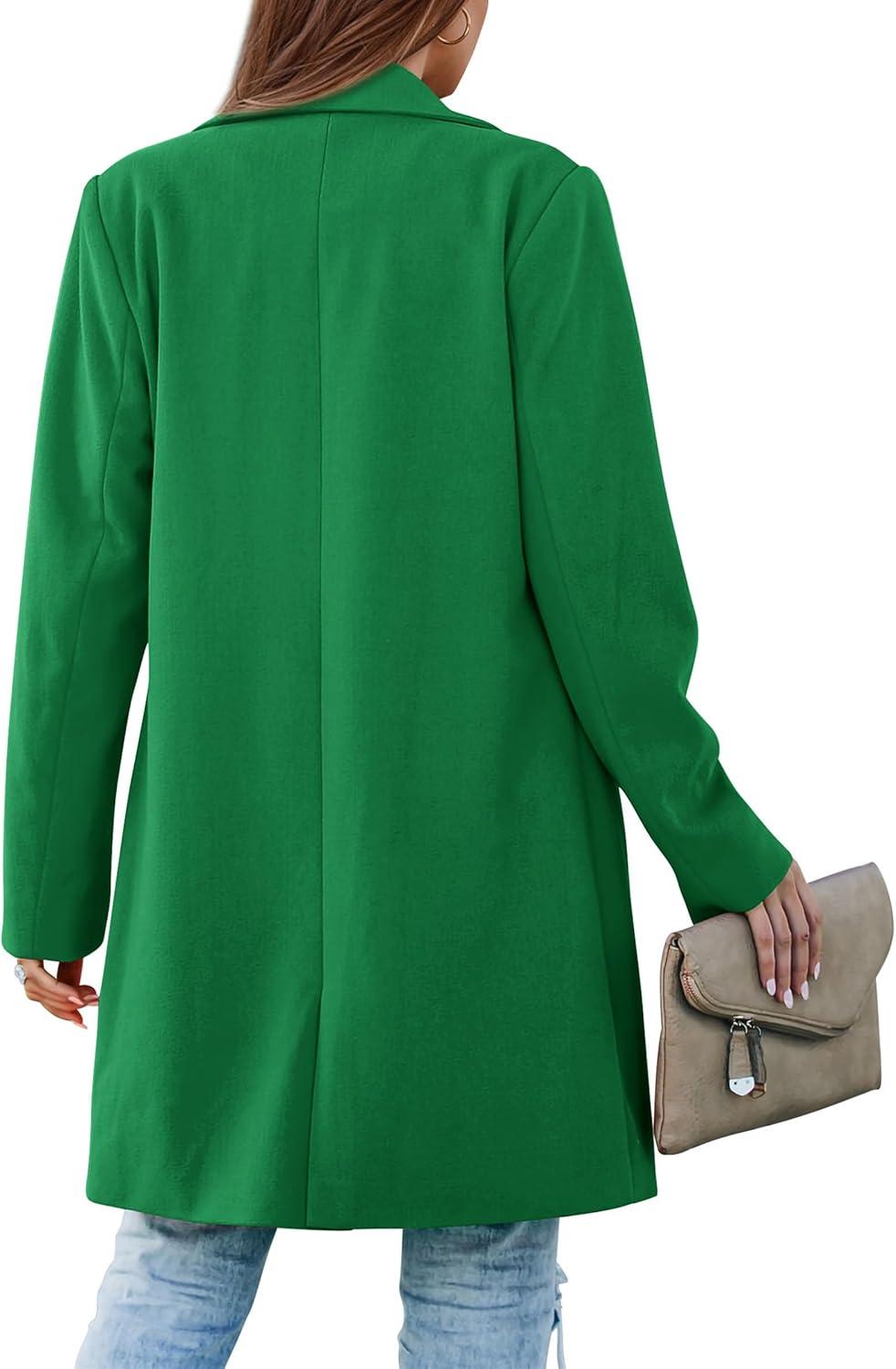 imagePRETTYGARDEN Womens 2025 Spring Fall Long Blazer Jackets Long Sleeve Lapel Pockets Loose Fit Work Casual Blazers OuterwearGreen