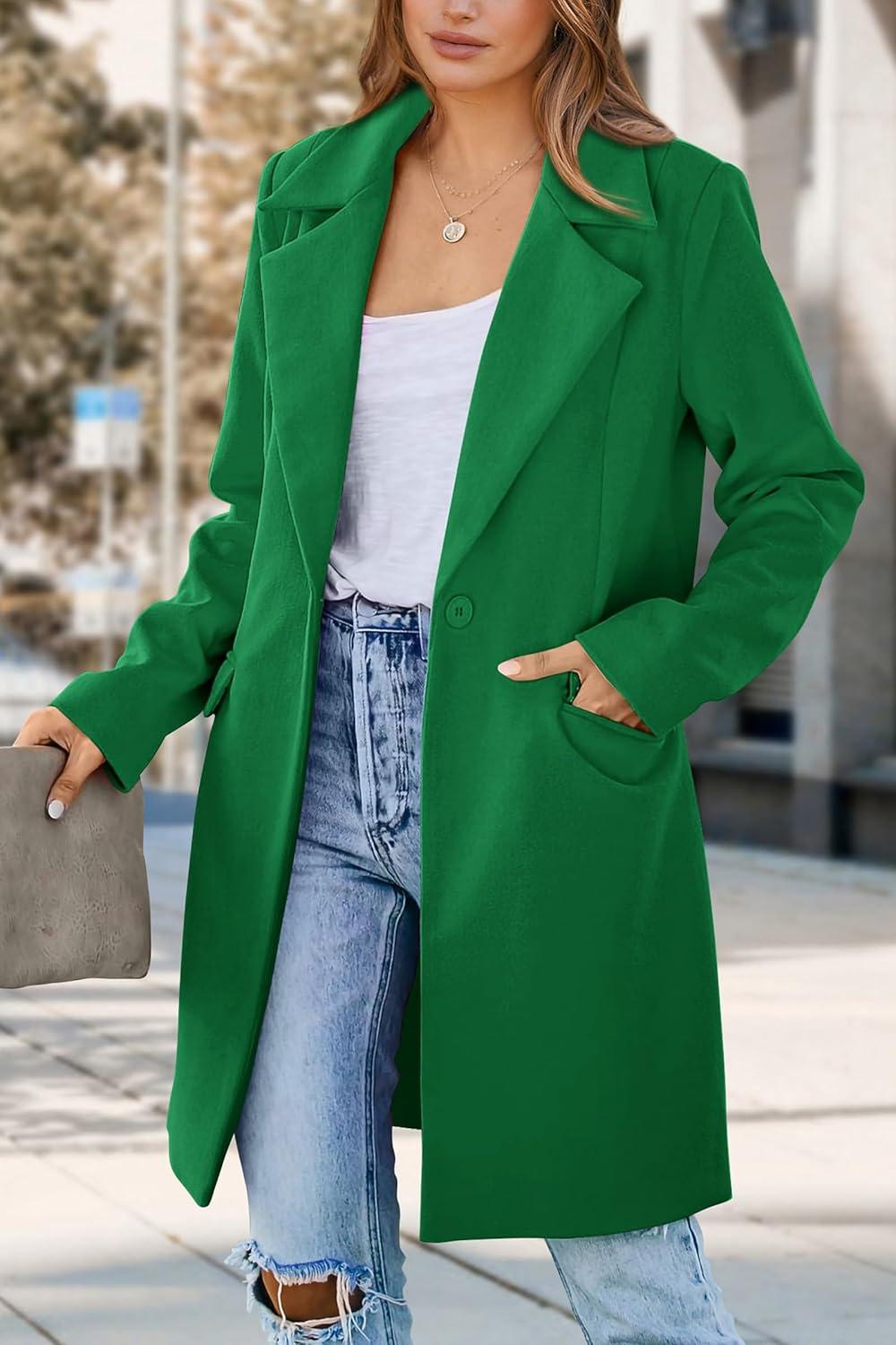 imagePRETTYGARDEN Womens 2025 Spring Fall Long Blazer Jackets Long Sleeve Lapel Pockets Loose Fit Work Casual Blazers OuterwearGreen