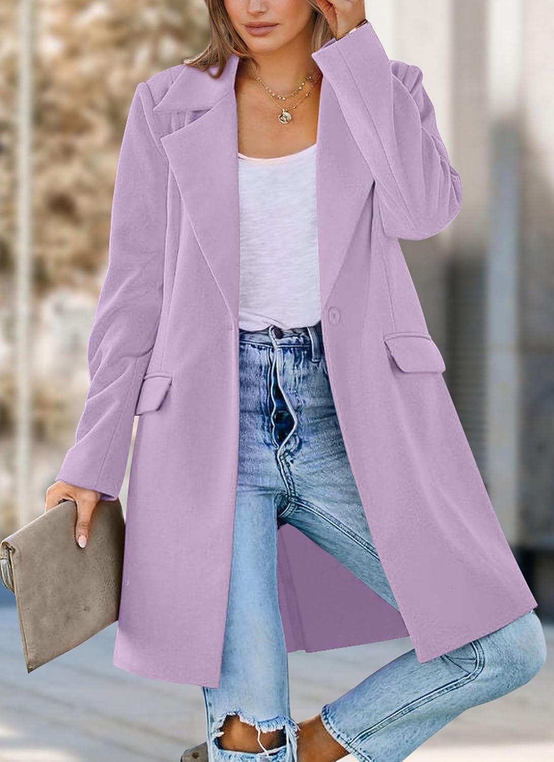 imagePRETTYGARDEN Womens 2025 Spring Fall Long Blazer Jackets Long Sleeve Lapel Pockets Loose Fit Work Casual Blazers OuterwearPurple