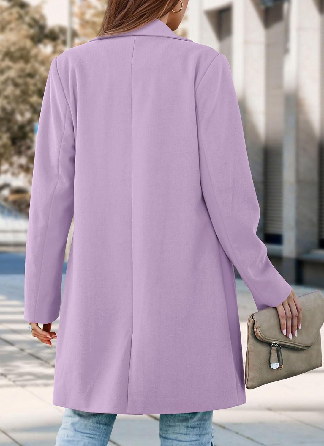 imagePRETTYGARDEN Womens 2025 Spring Fall Long Blazer Jackets Long Sleeve Lapel Pockets Loose Fit Work Casual Blazers OuterwearPurple