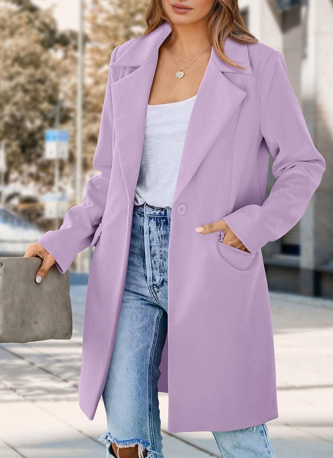 imagePRETTYGARDEN Womens 2025 Spring Fall Long Blazer Jackets Long Sleeve Lapel Pockets Loose Fit Work Casual Blazers OuterwearPurple