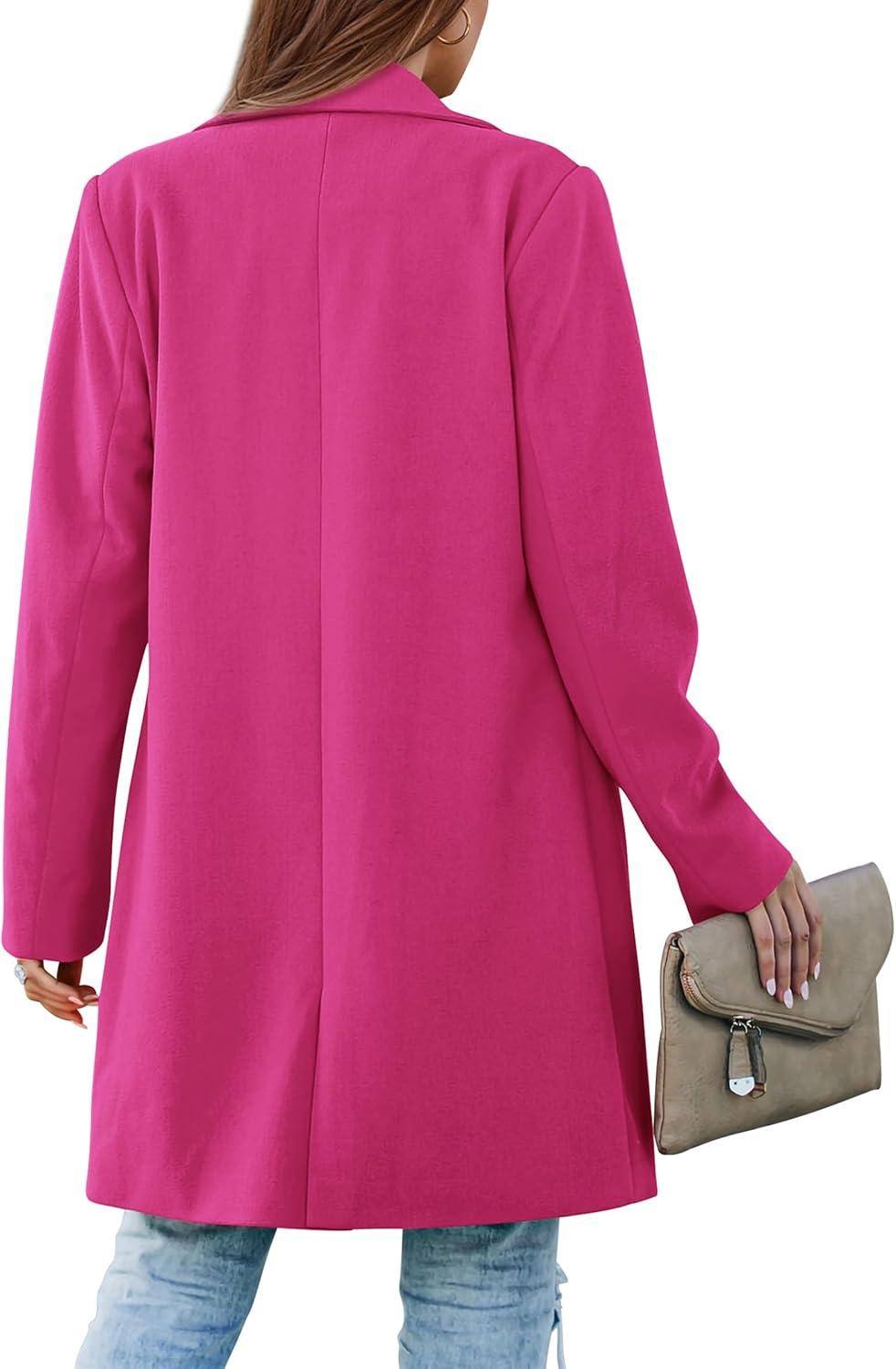 imagePRETTYGARDEN Womens 2025 Spring Fall Long Blazer Jackets Long Sleeve Lapel Pockets Loose Fit Work Casual Blazers OuterwearRose Red