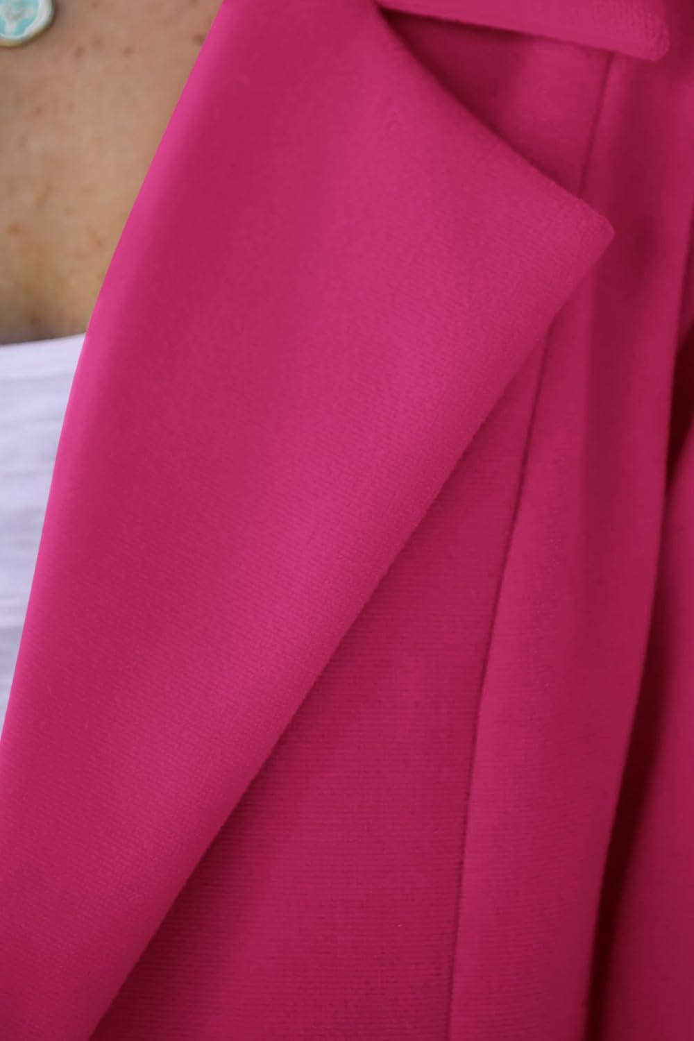 imagePRETTYGARDEN Womens 2025 Spring Fall Long Blazer Jackets Long Sleeve Lapel Pockets Loose Fit Work Casual Blazers OuterwearRose Red