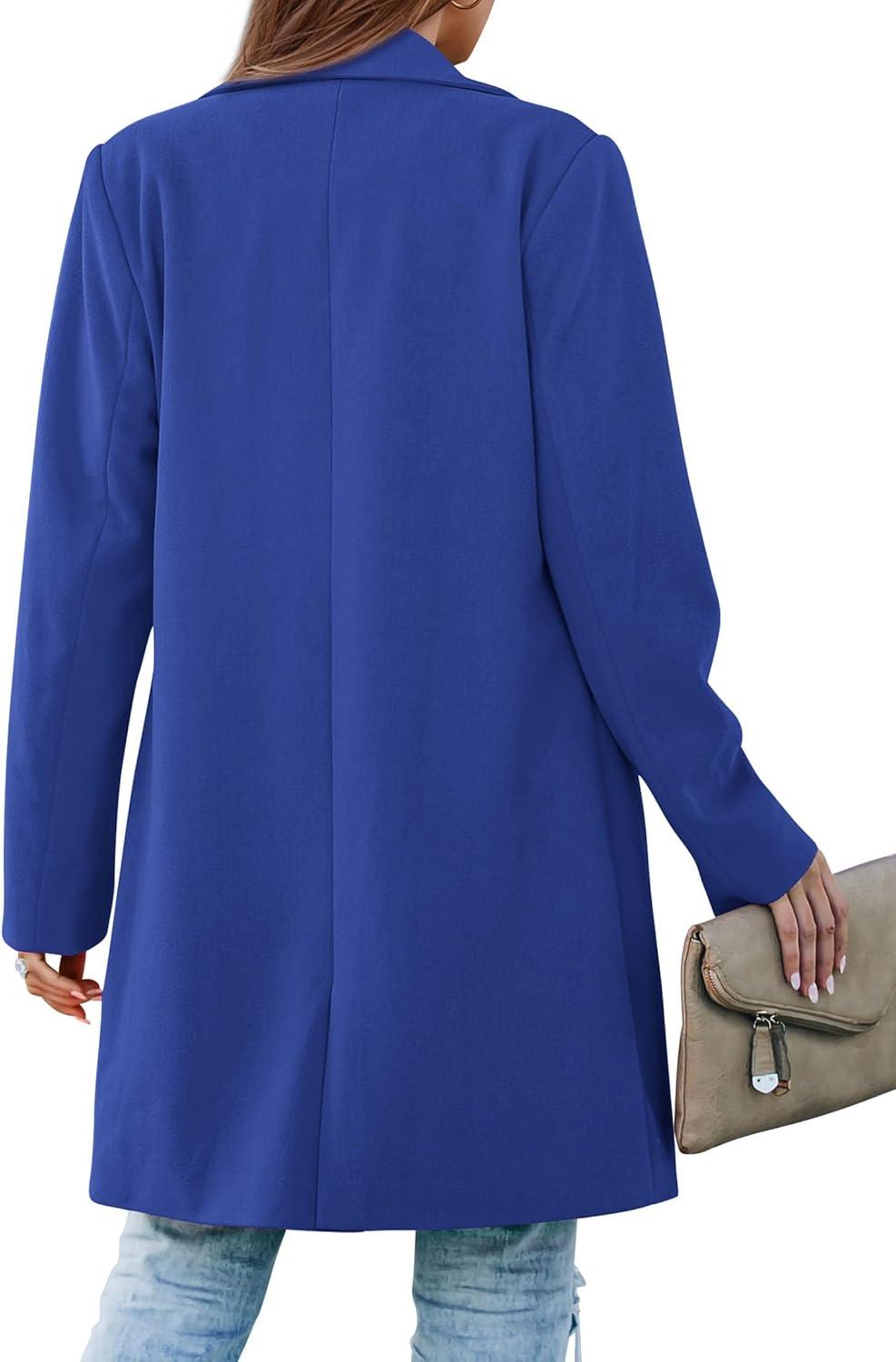 imagePRETTYGARDEN Womens 2025 Spring Fall Long Blazer Jackets Long Sleeve Lapel Pockets Loose Fit Work Casual Blazers OuterwearRoyal Blue