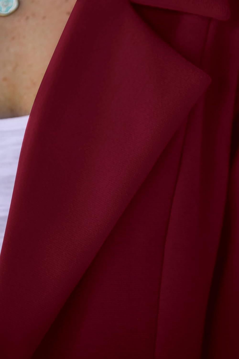imagePRETTYGARDEN Womens 2025 Spring Fall Long Blazer Jackets Long Sleeve Lapel Pockets Loose Fit Work Casual Blazers OuterwearWine Red