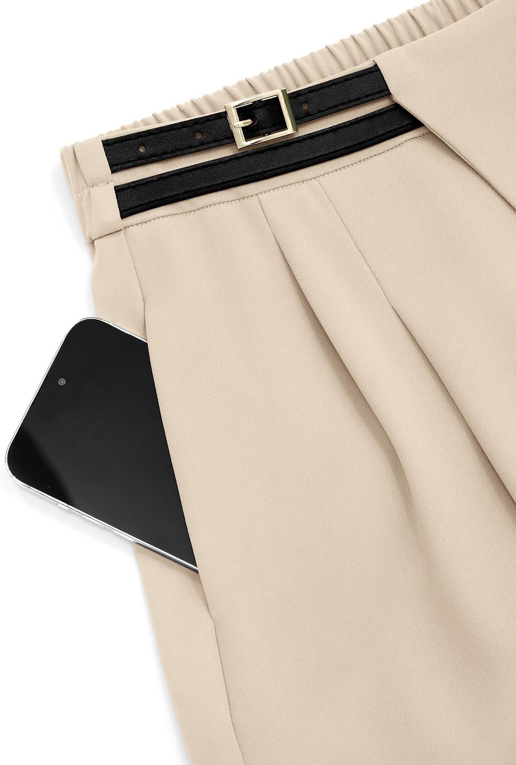 imagePRETTYGARDEN Womens Wide Leg Pants Dressy High Waisted Business Casual Work Office Suit Palazzo Pant TrousersBeige