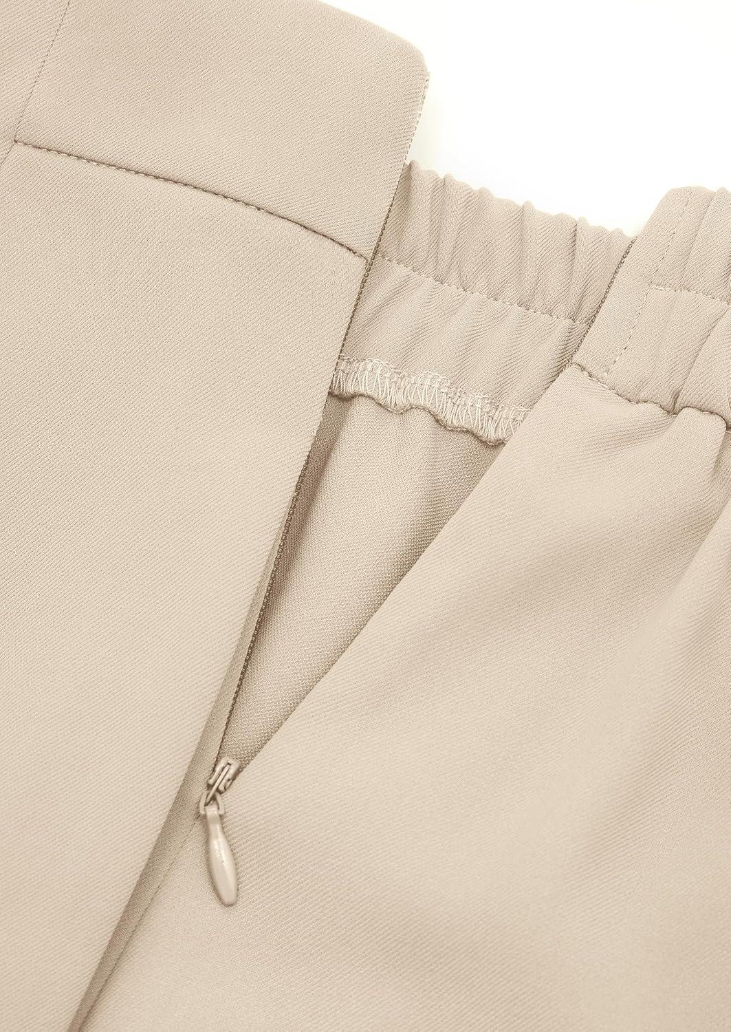 imagePRETTYGARDEN Womens Wide Leg Pants Dressy High Waisted Business Casual Work Office Suit Palazzo Pant TrousersBeige