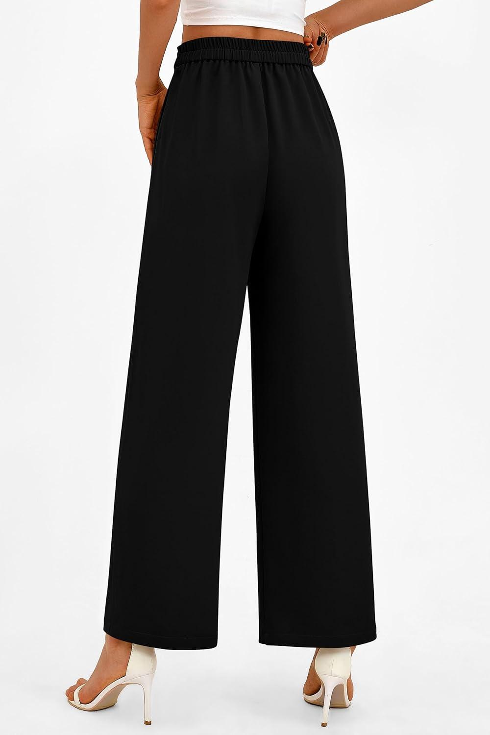 imagePRETTYGARDEN Womens Wide Leg Pants Dressy High Waisted Business Casual Work Office Suit Palazzo Pant TrousersBlack