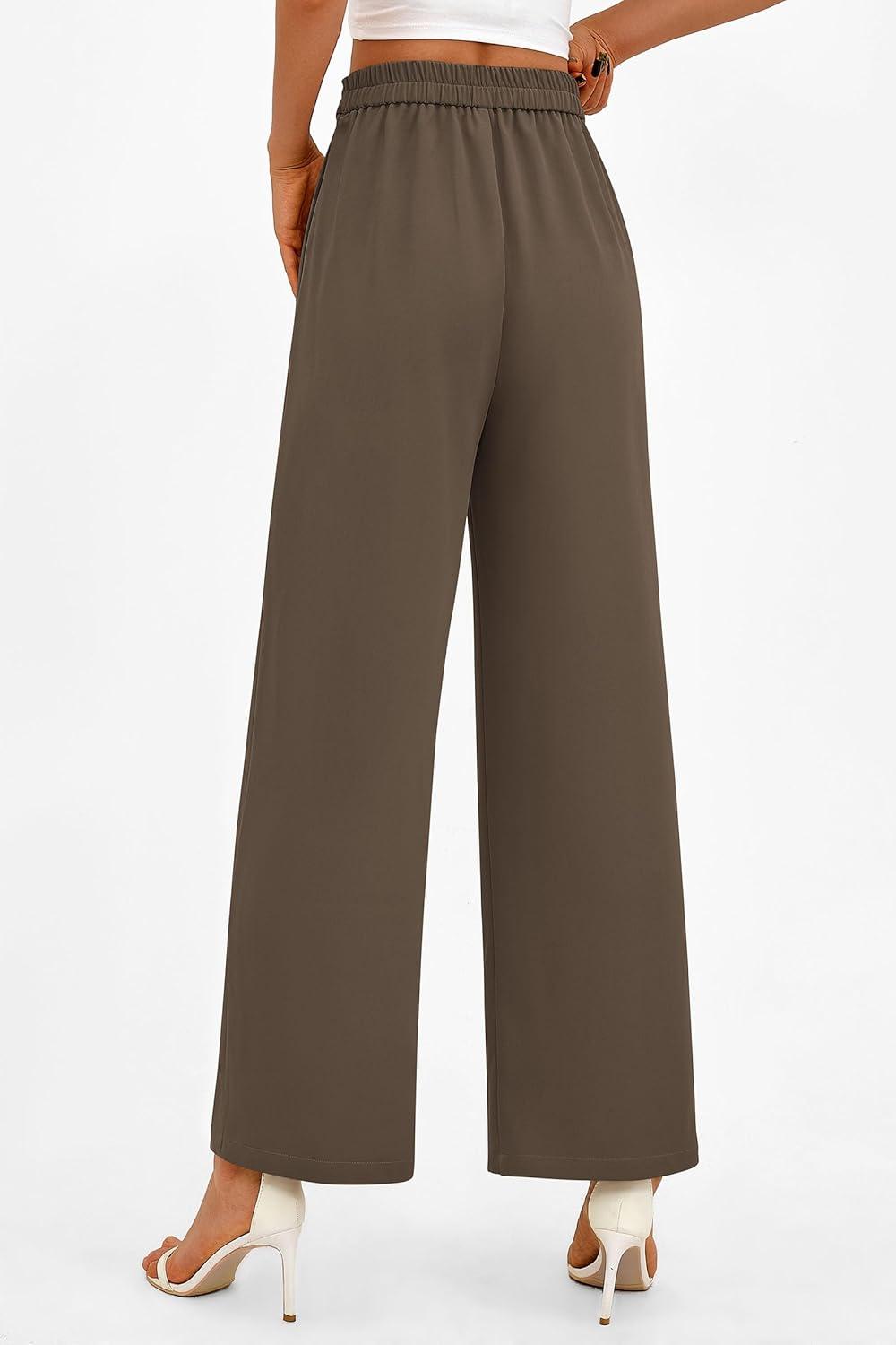imagePRETTYGARDEN Womens Wide Leg Pants Dressy High Waisted Business Casual Work Office Suit Palazzo Pant TrousersBrown