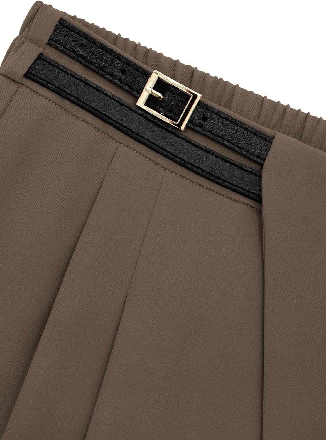 imagePRETTYGARDEN Womens Wide Leg Pants Dressy High Waisted Business Casual Work Office Suit Palazzo Pant TrousersBrown