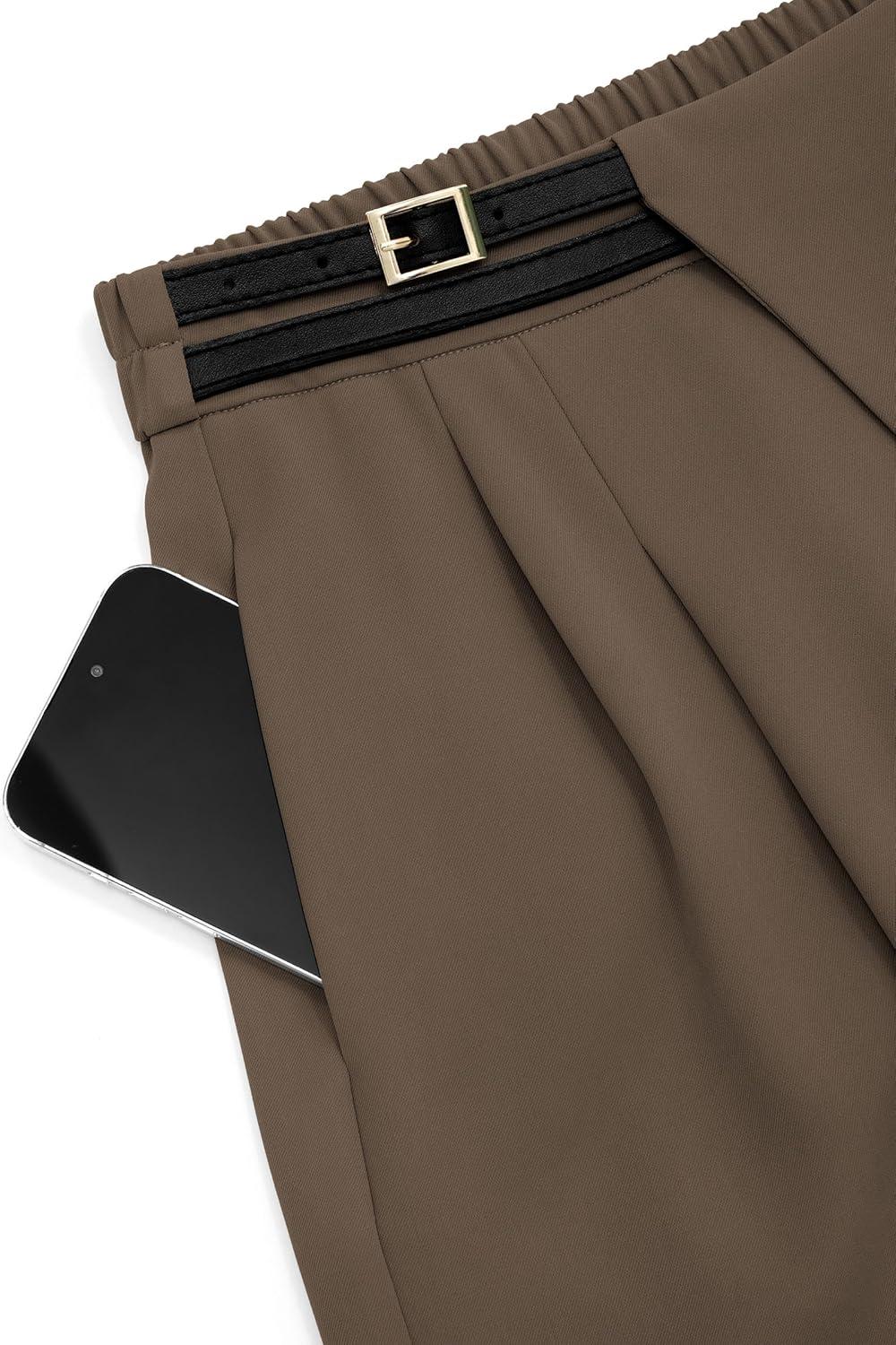 imagePRETTYGARDEN Womens Wide Leg Pants Dressy High Waisted Business Casual Work Office Suit Palazzo Pant TrousersBrown