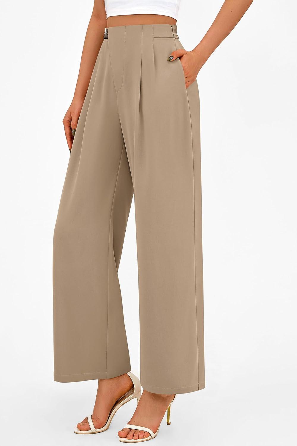 imagePRETTYGARDEN Womens Wide Leg Pants Dressy High Waisted Business Casual Work Office Suit Palazzo Pant TrousersCamel