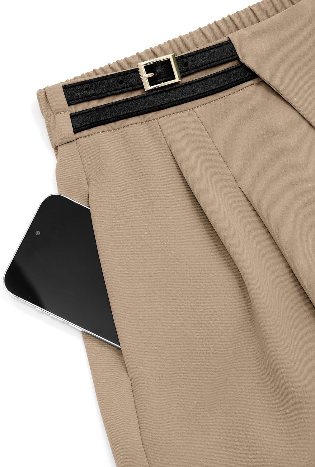 imagePRETTYGARDEN Womens Wide Leg Pants Dressy High Waisted Business Casual Work Office Suit Palazzo Pant TrousersCamel