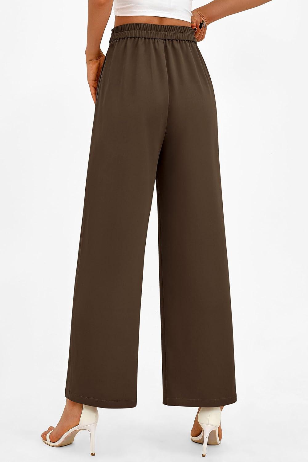 imagePRETTYGARDEN Womens Wide Leg Pants Dressy High Waisted Business Casual Work Office Suit Palazzo Pant TrousersCoffee