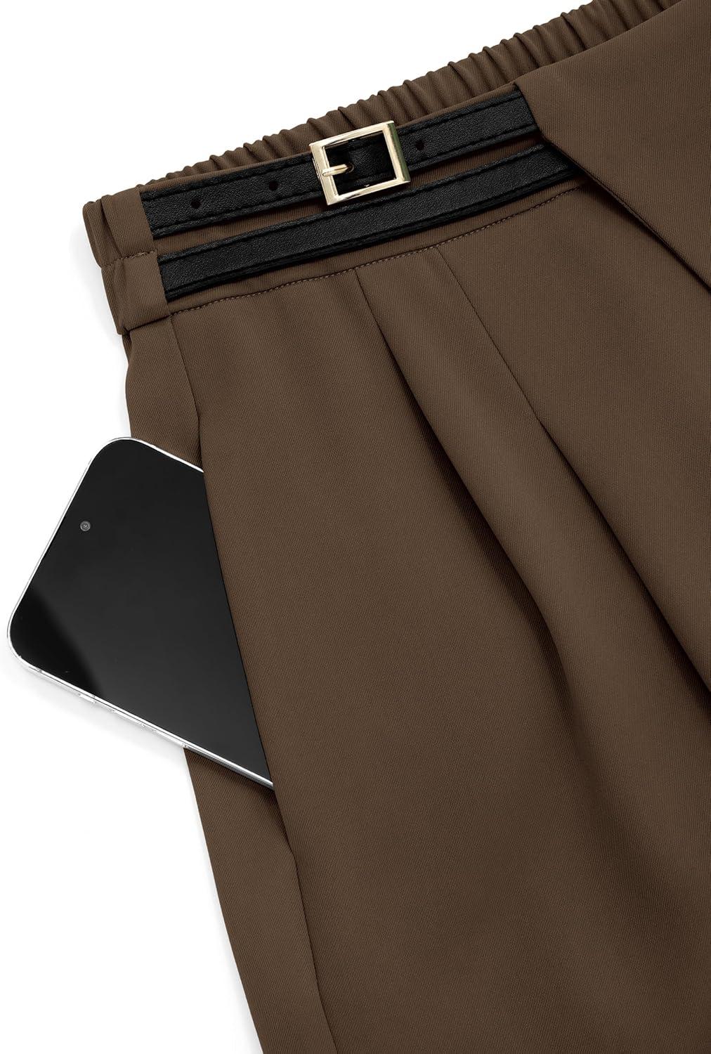 imagePRETTYGARDEN Womens Wide Leg Pants Dressy High Waisted Business Casual Work Office Suit Palazzo Pant TrousersCoffee