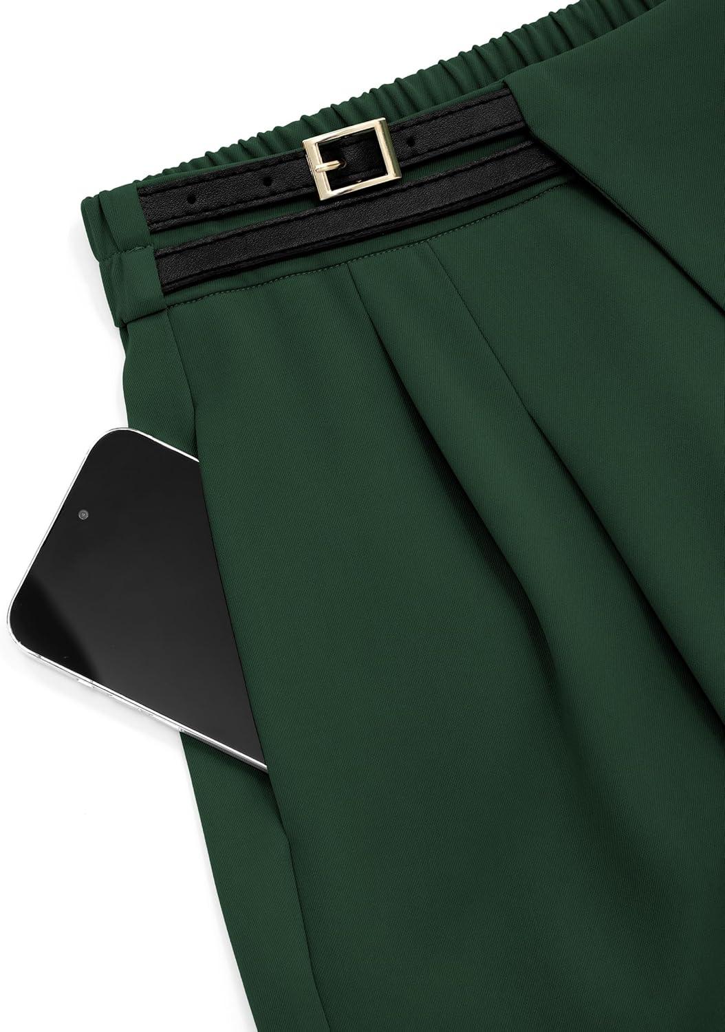 imagePRETTYGARDEN Womens Wide Leg Pants Dressy High Waisted Business Casual Work Office Suit Palazzo Pant TrousersDark Green