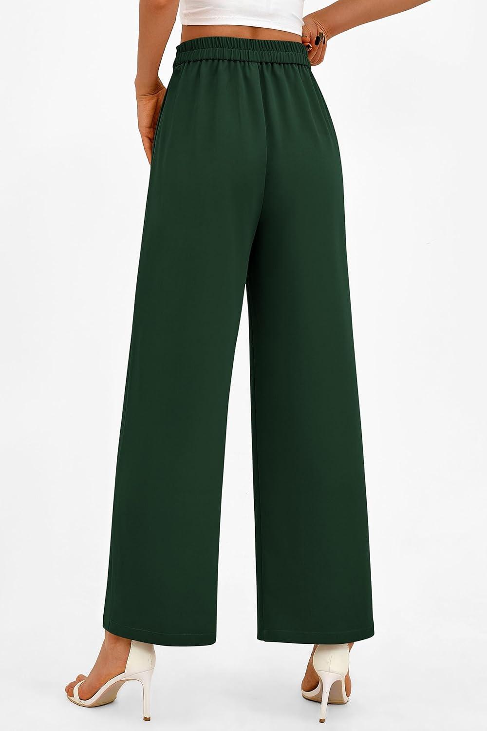imagePRETTYGARDEN Womens Wide Leg Pants Dressy High Waisted Business Casual Work Office Suit Palazzo Pant TrousersDark Green