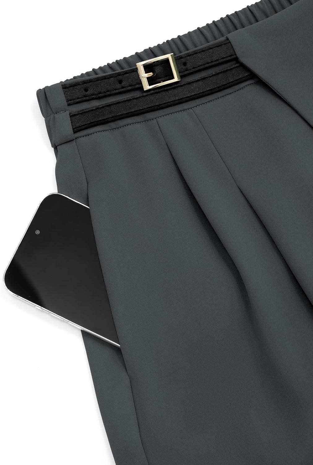 imagePRETTYGARDEN Womens Wide Leg Pants Dressy High Waisted Business Casual Work Office Suit Palazzo Pant TrousersDark Grey