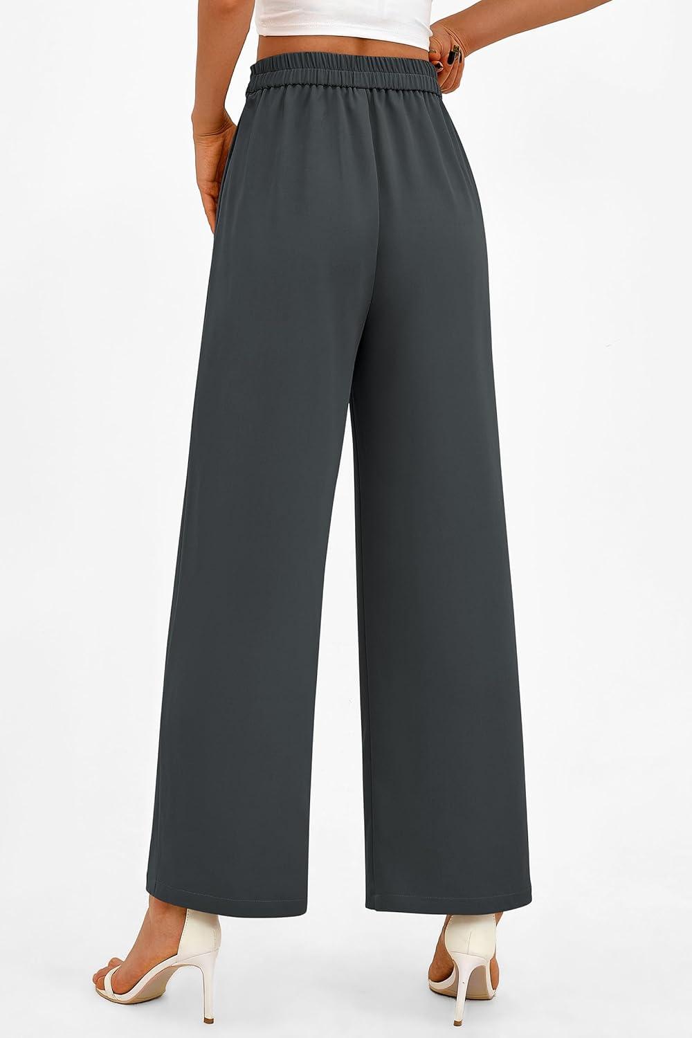 imagePRETTYGARDEN Womens Wide Leg Pants Dressy High Waisted Business Casual Work Office Suit Palazzo Pant TrousersDark Grey
