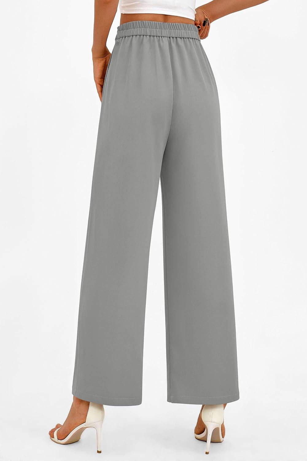 imagePRETTYGARDEN Womens Wide Leg Pants Dressy High Waisted Business Casual Work Office Suit Palazzo Pant TrousersGrey