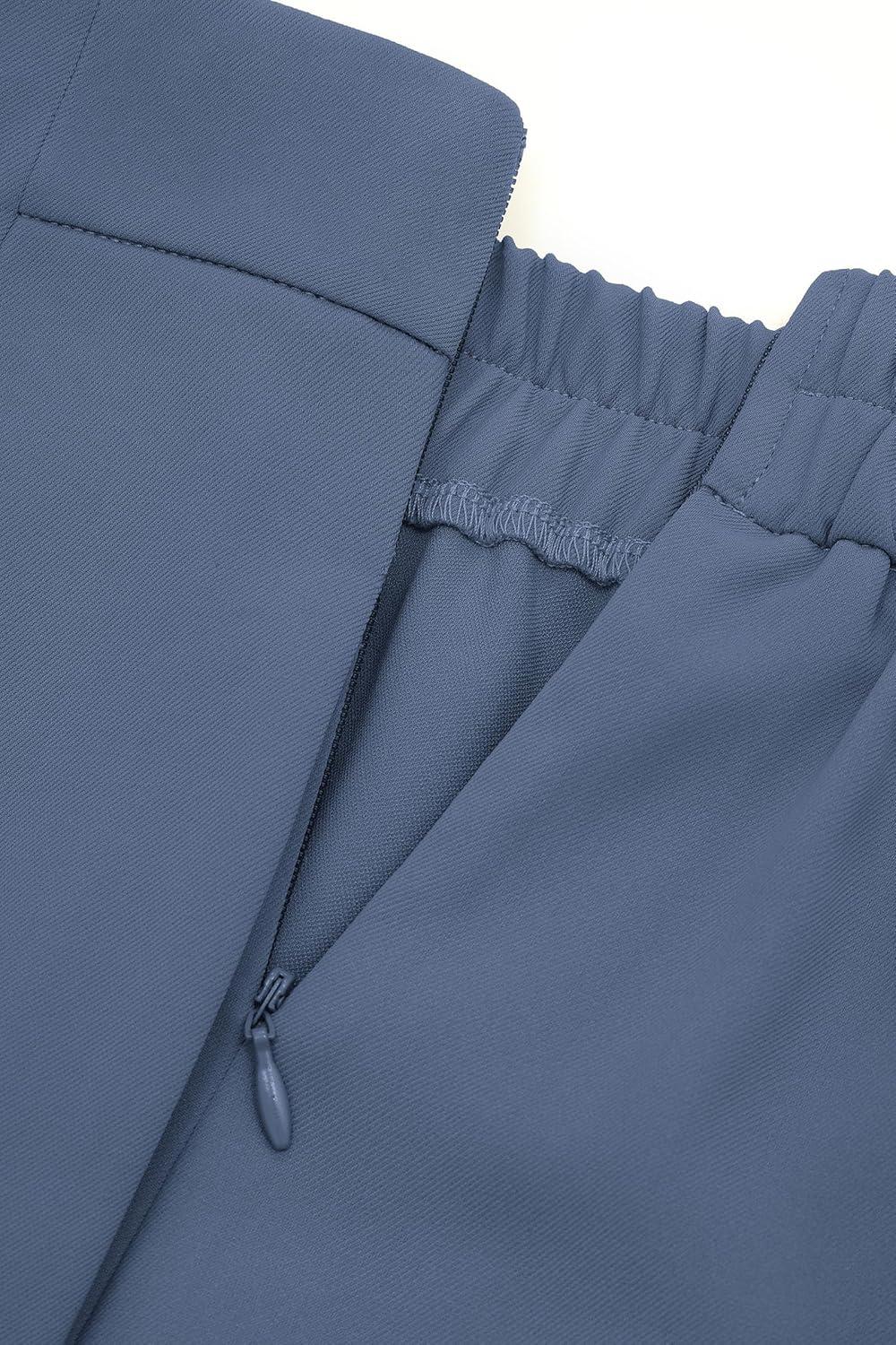 imagePRETTYGARDEN Womens Wide Leg Pants Dressy High Waisted Business Casual Work Office Suit Palazzo Pant TrousersGrey Blue