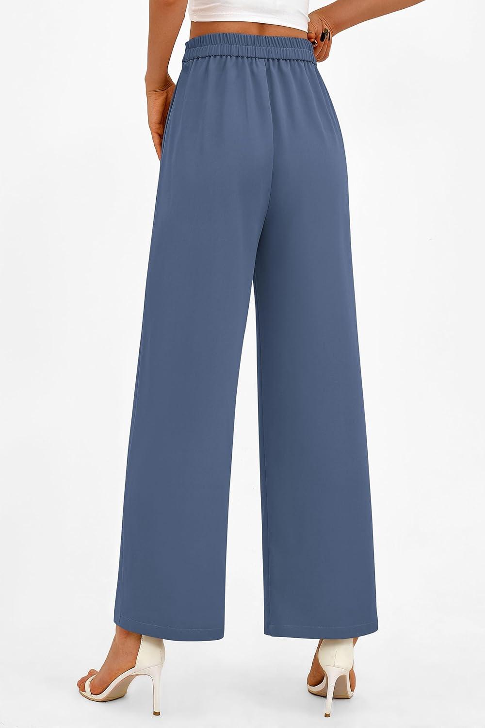 imagePRETTYGARDEN Womens Wide Leg Pants Dressy High Waisted Business Casual Work Office Suit Palazzo Pant TrousersGrey Blue