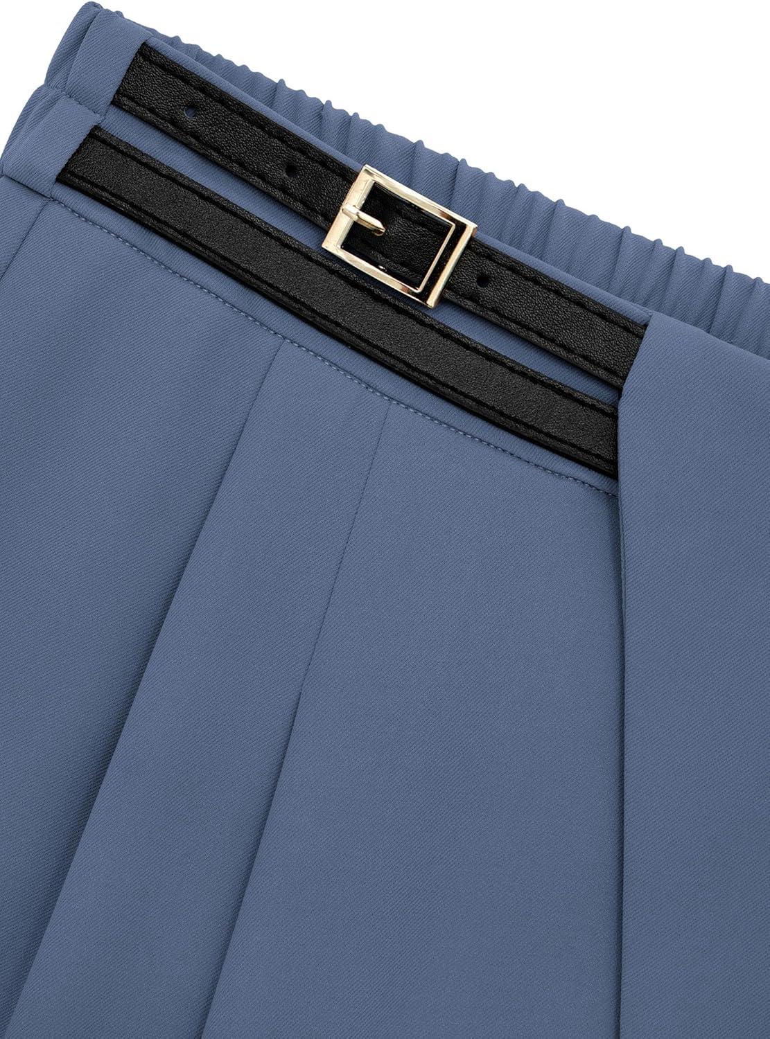 imagePRETTYGARDEN Womens Wide Leg Pants Dressy High Waisted Business Casual Work Office Suit Palazzo Pant TrousersGrey Blue