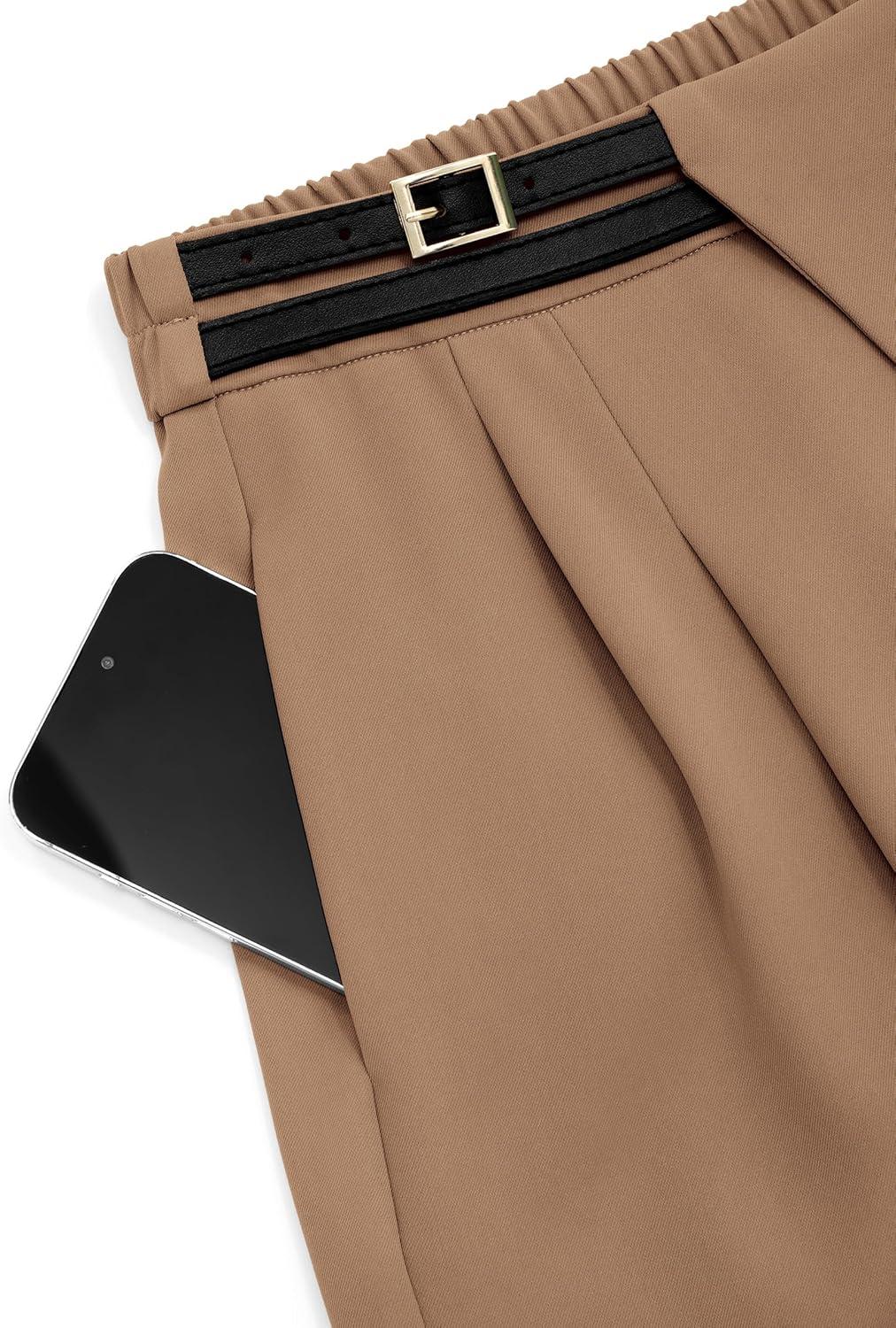 imagePRETTYGARDEN Womens Wide Leg Pants Dressy High Waisted Business Casual Work Office Suit Palazzo Pant TrousersKhaki