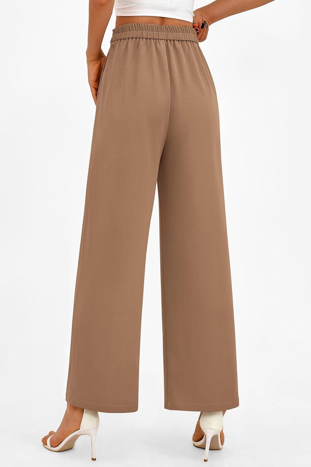 imagePRETTYGARDEN Womens Wide Leg Pants Dressy High Waisted Business Casual Work Office Suit Palazzo Pant TrousersKhaki