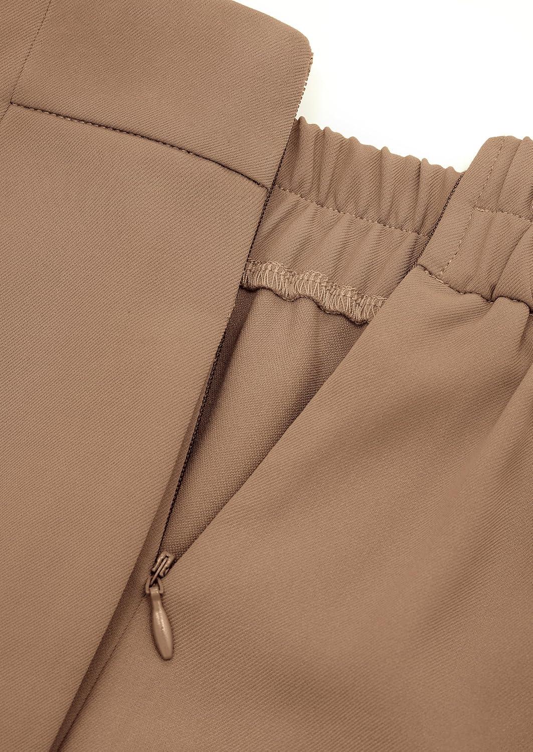 imagePRETTYGARDEN Womens Wide Leg Pants Dressy High Waisted Business Casual Work Office Suit Palazzo Pant TrousersKhaki