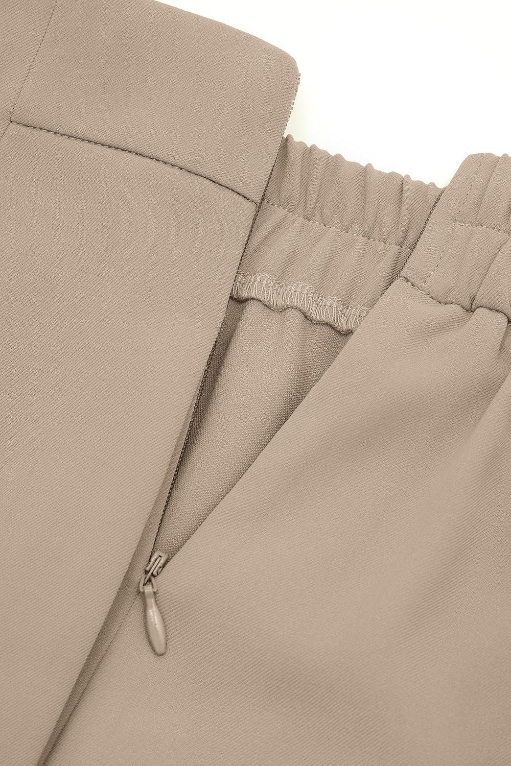 imagePRETTYGARDEN Womens Wide Leg Pants Dressy High Waisted Business Casual Work Office Suit Palazzo Pant TrousersLight Khaki