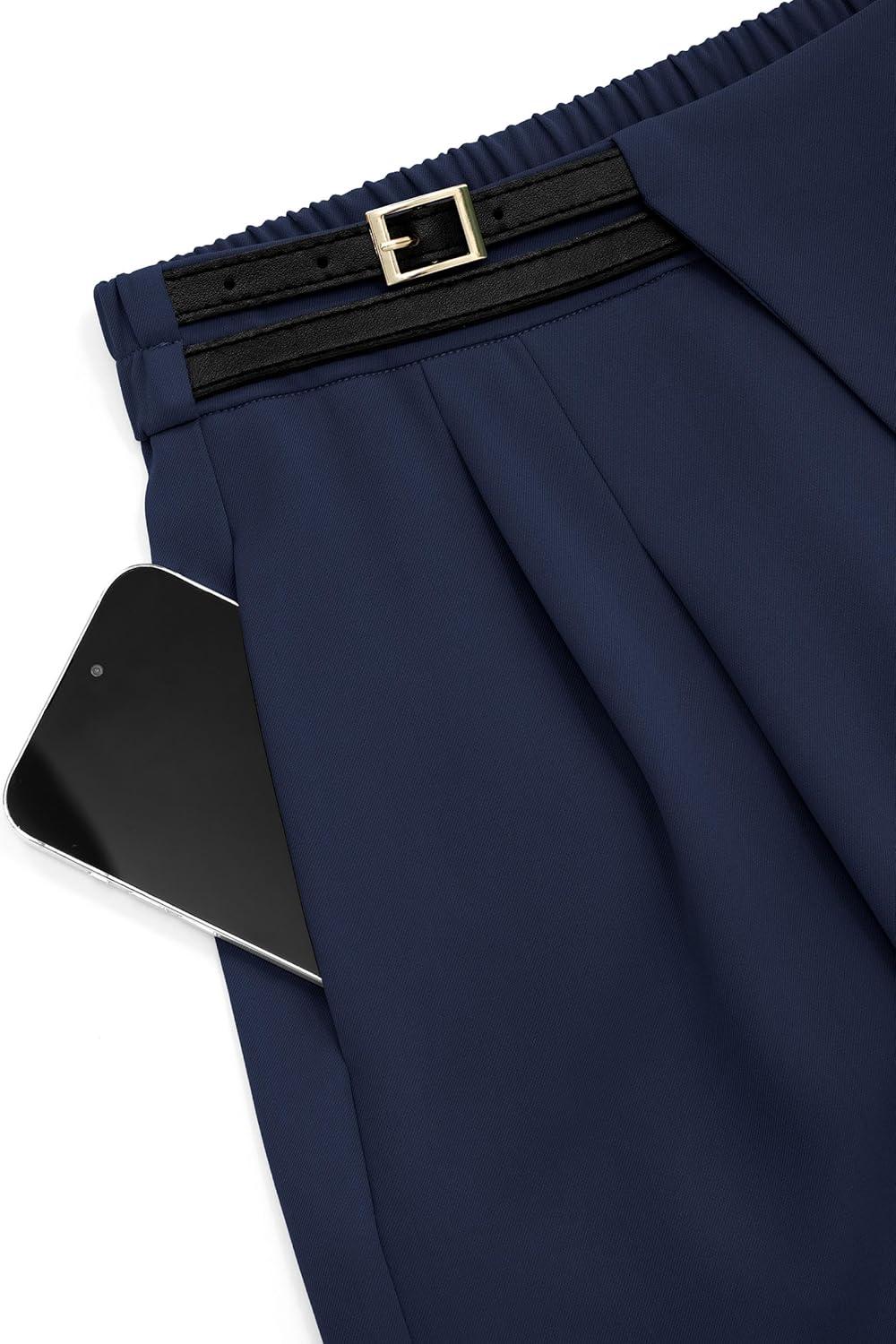 imagePRETTYGARDEN Womens Wide Leg Pants Dressy High Waisted Business Casual Work Office Suit Palazzo Pant TrousersNavy