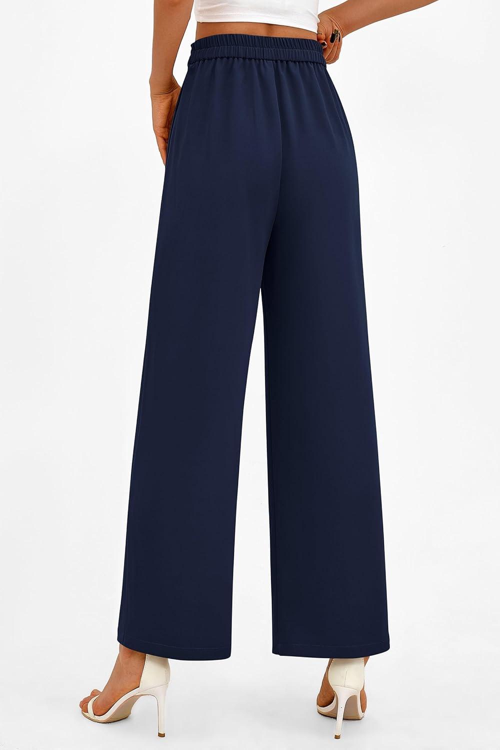 imagePRETTYGARDEN Womens Wide Leg Pants Dressy High Waisted Business Casual Work Office Suit Palazzo Pant TrousersNavy