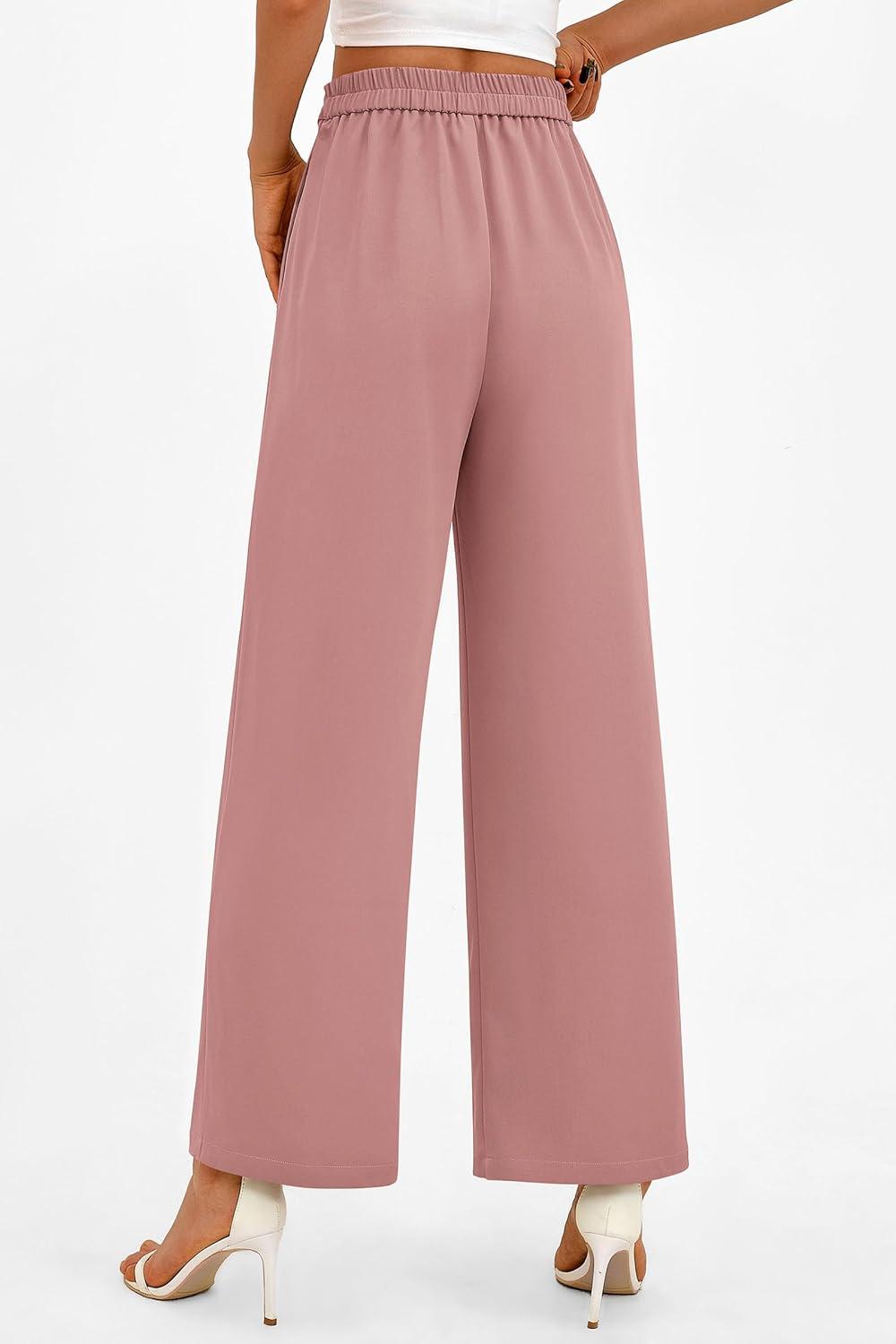 imagePRETTYGARDEN Womens Wide Leg Pants Dressy High Waisted Business Casual Work Office Suit Palazzo Pant TrousersPink