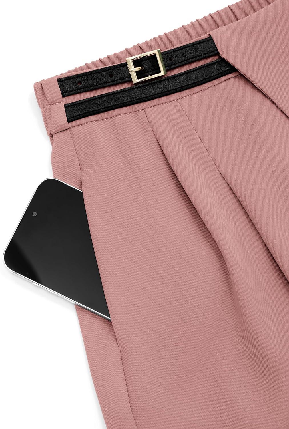 imagePRETTYGARDEN Womens Wide Leg Pants Dressy High Waisted Business Casual Work Office Suit Palazzo Pant TrousersPink