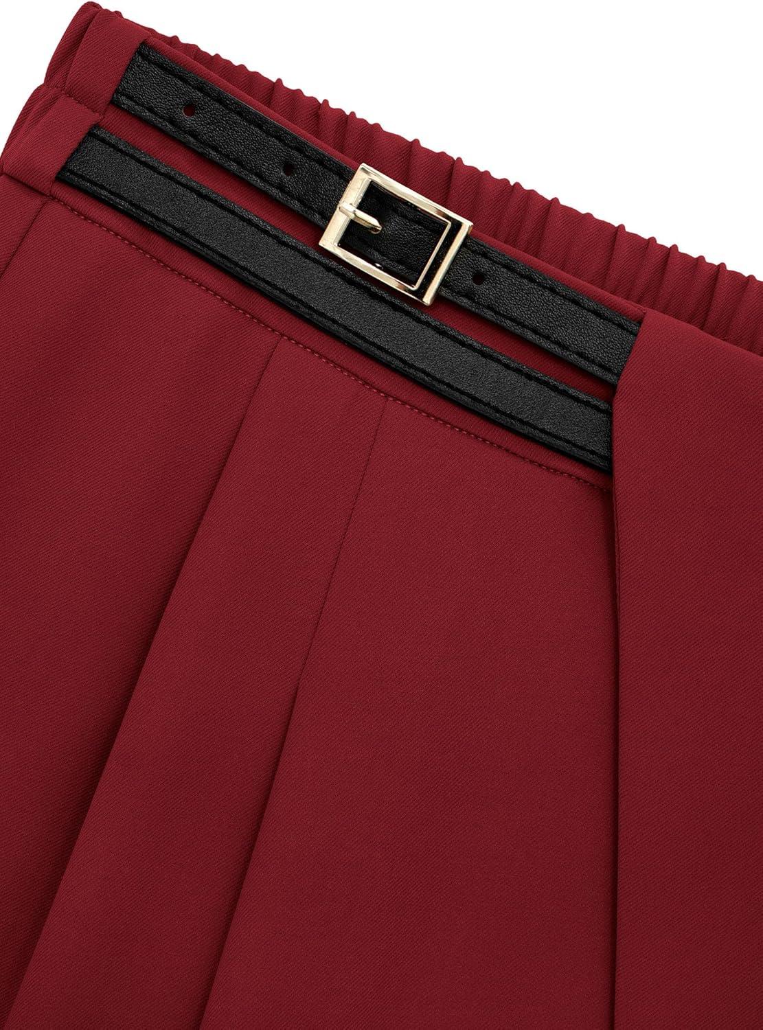 imagePRETTYGARDEN Womens Wide Leg Pants Dressy High Waisted Business Casual Work Office Suit Palazzo Pant TrousersWine Red