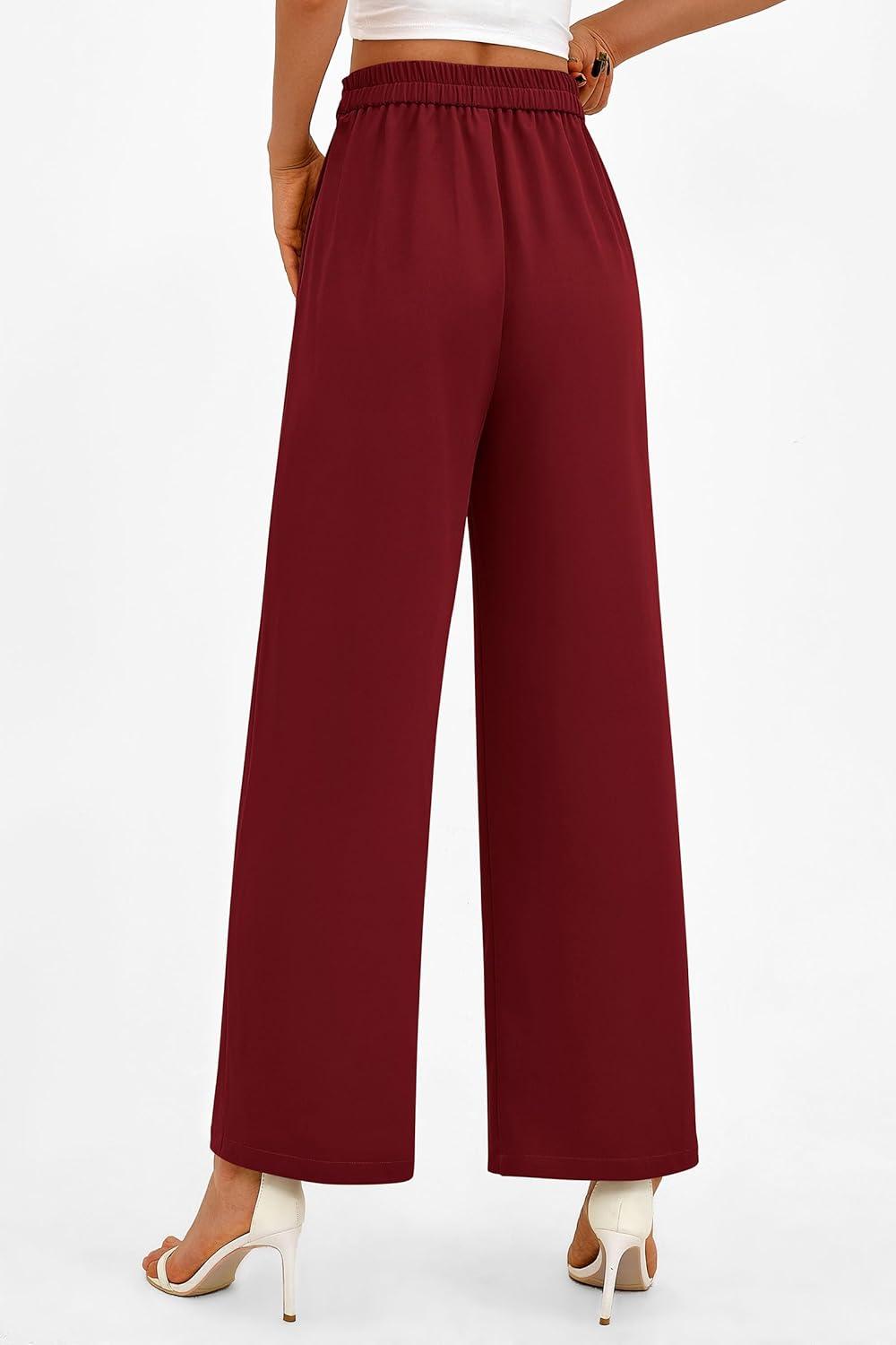 imagePRETTYGARDEN Womens Wide Leg Pants Dressy High Waisted Business Casual Work Office Suit Palazzo Pant TrousersWine Red