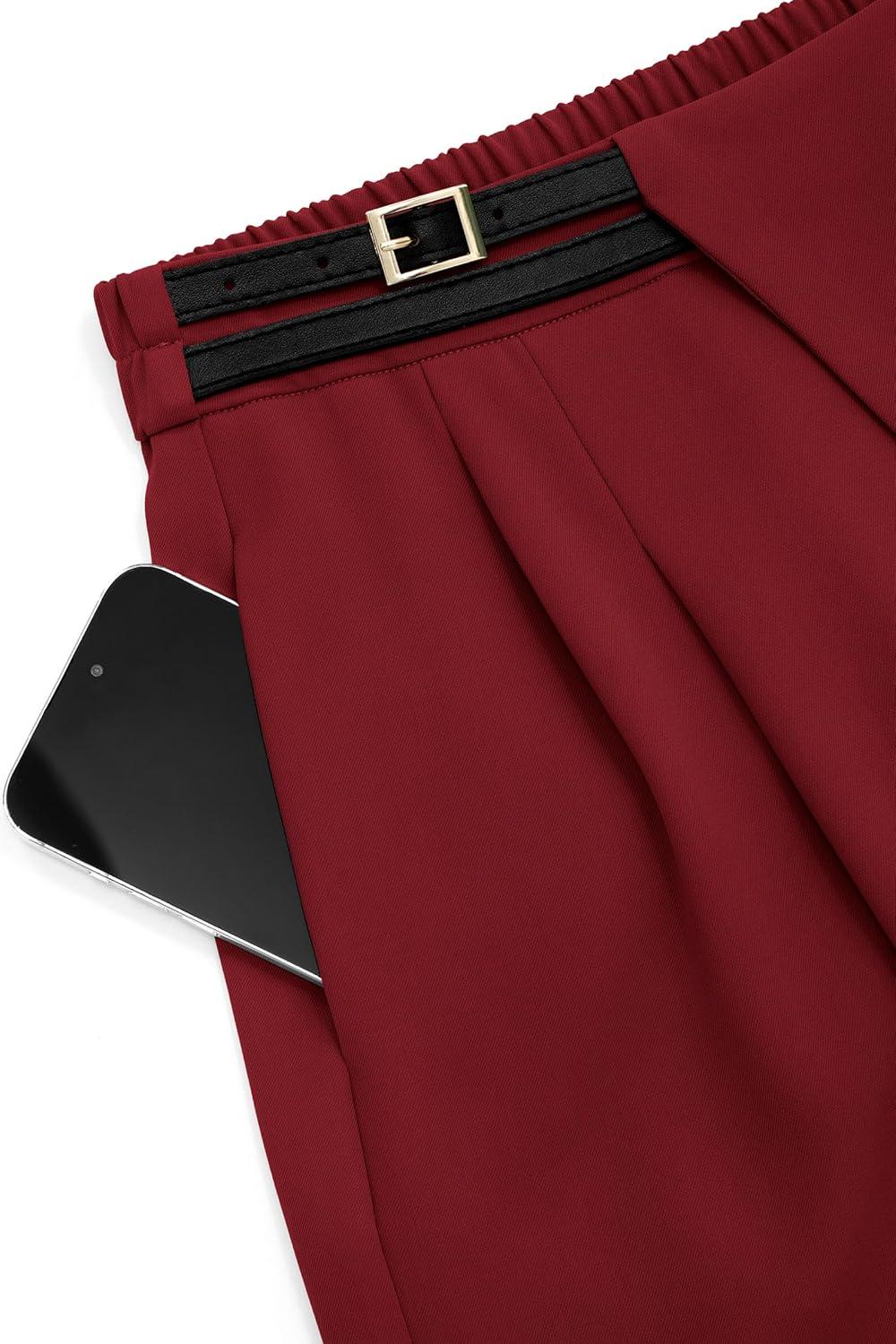imagePRETTYGARDEN Womens Wide Leg Pants Dressy High Waisted Business Casual Work Office Suit Palazzo Pant TrousersWine Red