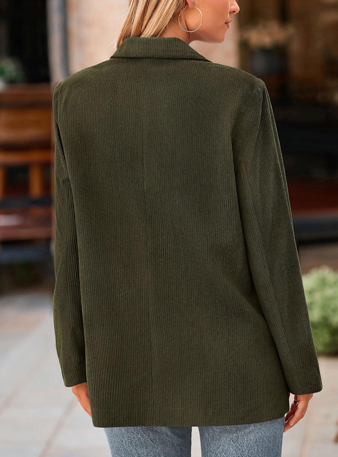 imagePRETTYGARDEN Womens Winter Corduroy Blazers Jackets Dressy Casual Ribbed Long Sleeve Lapel Fashion Work Business OuterwearArmy Green