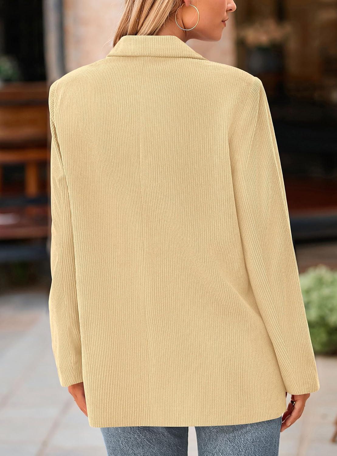 imagePRETTYGARDEN Womens Winter Corduroy Blazers Jackets Dressy Casual Ribbed Long Sleeve Lapel Fashion Work Business OuterwearBeige Yellow