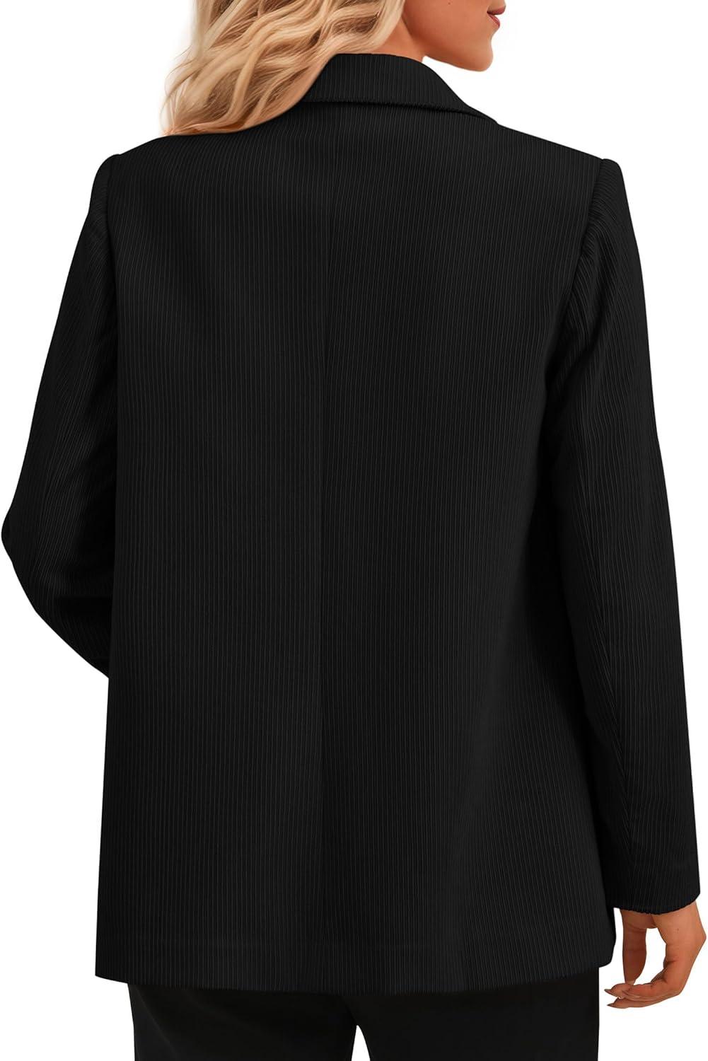imagePRETTYGARDEN Womens Winter Corduroy Blazers Jackets Dressy Casual Ribbed Long Sleeve Lapel Fashion Work Business OuterwearBlack