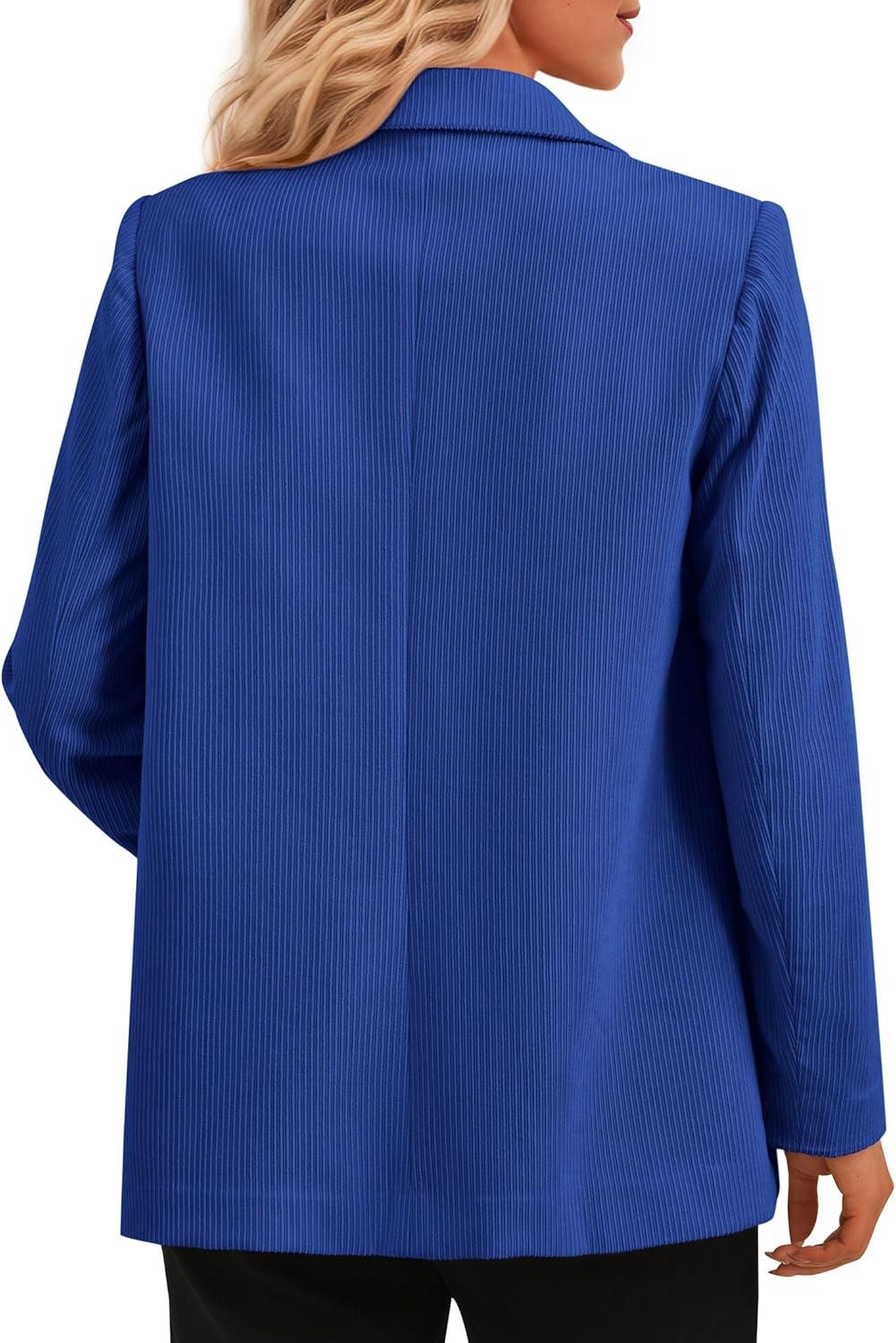 imagePRETTYGARDEN Womens Winter Corduroy Blazers Jackets Dressy Casual Ribbed Long Sleeve Lapel Fashion Work Business OuterwearBlue