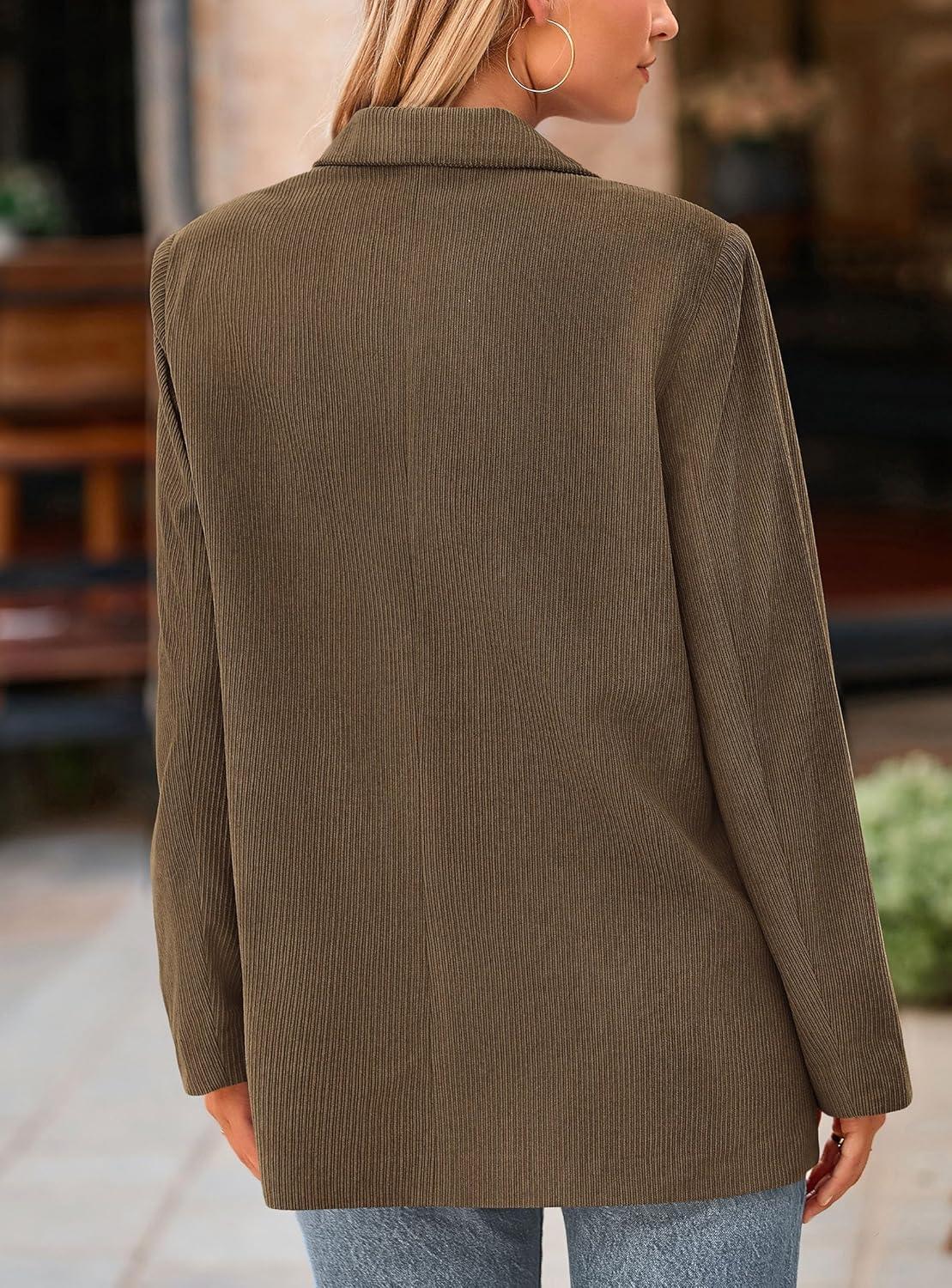 imagePRETTYGARDEN Womens Winter Corduroy Blazers Jackets Dressy Casual Ribbed Long Sleeve Lapel Fashion Work Business OuterwearBrown Coffee