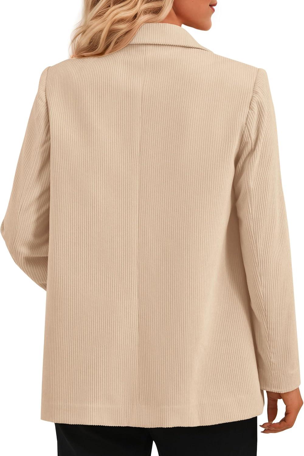 imagePRETTYGARDEN Womens Winter Corduroy Blazers Jackets Dressy Casual Ribbed Long Sleeve Lapel Fashion Work Business OuterwearLight Khaki