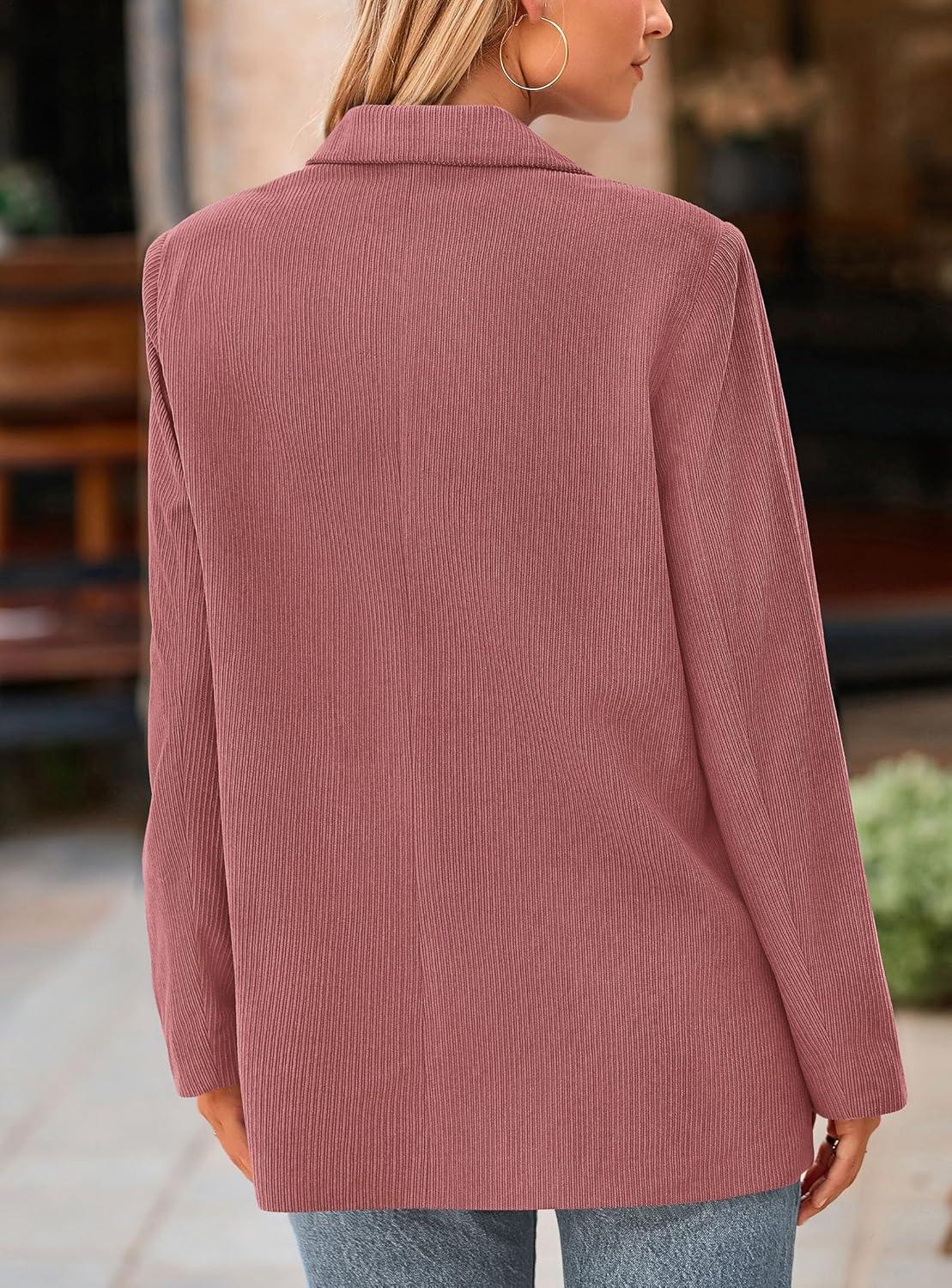imagePRETTYGARDEN Womens Winter Corduroy Blazers Jackets Dressy Casual Ribbed Long Sleeve Lapel Fashion Work Business OuterwearPink