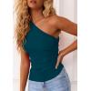 imagePRETTYGARDEN Womens 2025 Summer Y2K Tops Sleeveless One Shoulder Slim Fit Shirts Ruched Knit Asymmetrical Top BlouseDark Blue