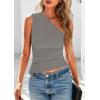 imagePRETTYGARDEN Womens 2025 Summer Y2K Tops Sleeveless One Shoulder Slim Fit Shirts Ruched Knit Asymmetrical Top BlouseGrey