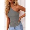 imagePRETTYGARDEN Womens 2025 Summer Y2K Tops Sleeveless One Shoulder Slim Fit Shirts Ruched Knit Asymmetrical Top BlouseGrey
